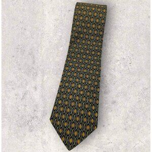 BRIONI Silk Tie ITALY XL Black Gold Geometric W:3.8" EUC